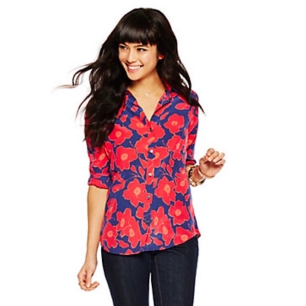 C. Wonder Pink/Blue Floral Silk Button Down Shirt